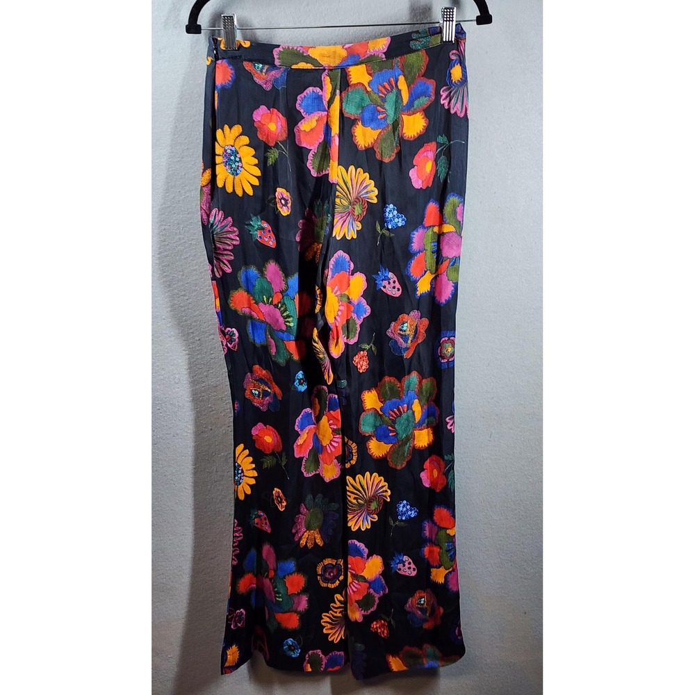 Farm Rio Pants‎ Womens Small Black Floral Wide Leg Viscose Boho Tropical NWT